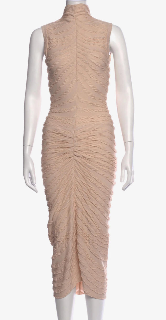 Alaïa Mock Neck Midi Length Dress Pink | Size: M | US6, FR38