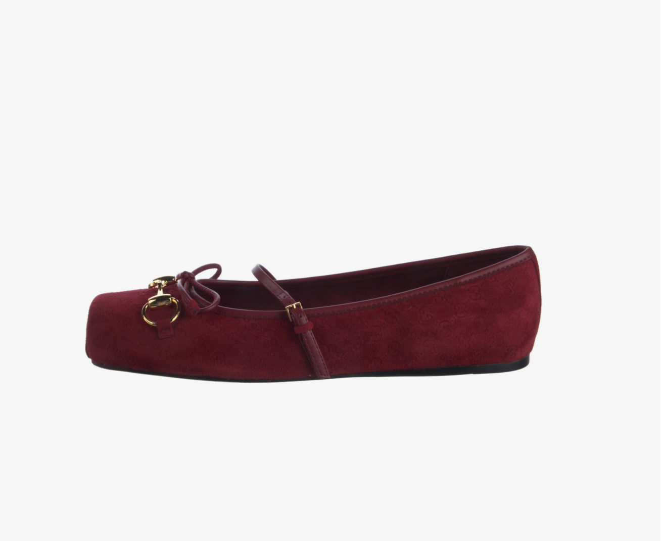 Gucci Red Suede Mary Jane Flats | GG Canvas &amp; Horsebit Detail | Square Toe | Includes Box