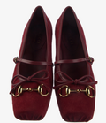 Gucci Red Suede Mary Jane Flats | GG Canvas &amp; Horsebit Detail | Square Toe | Includes Box