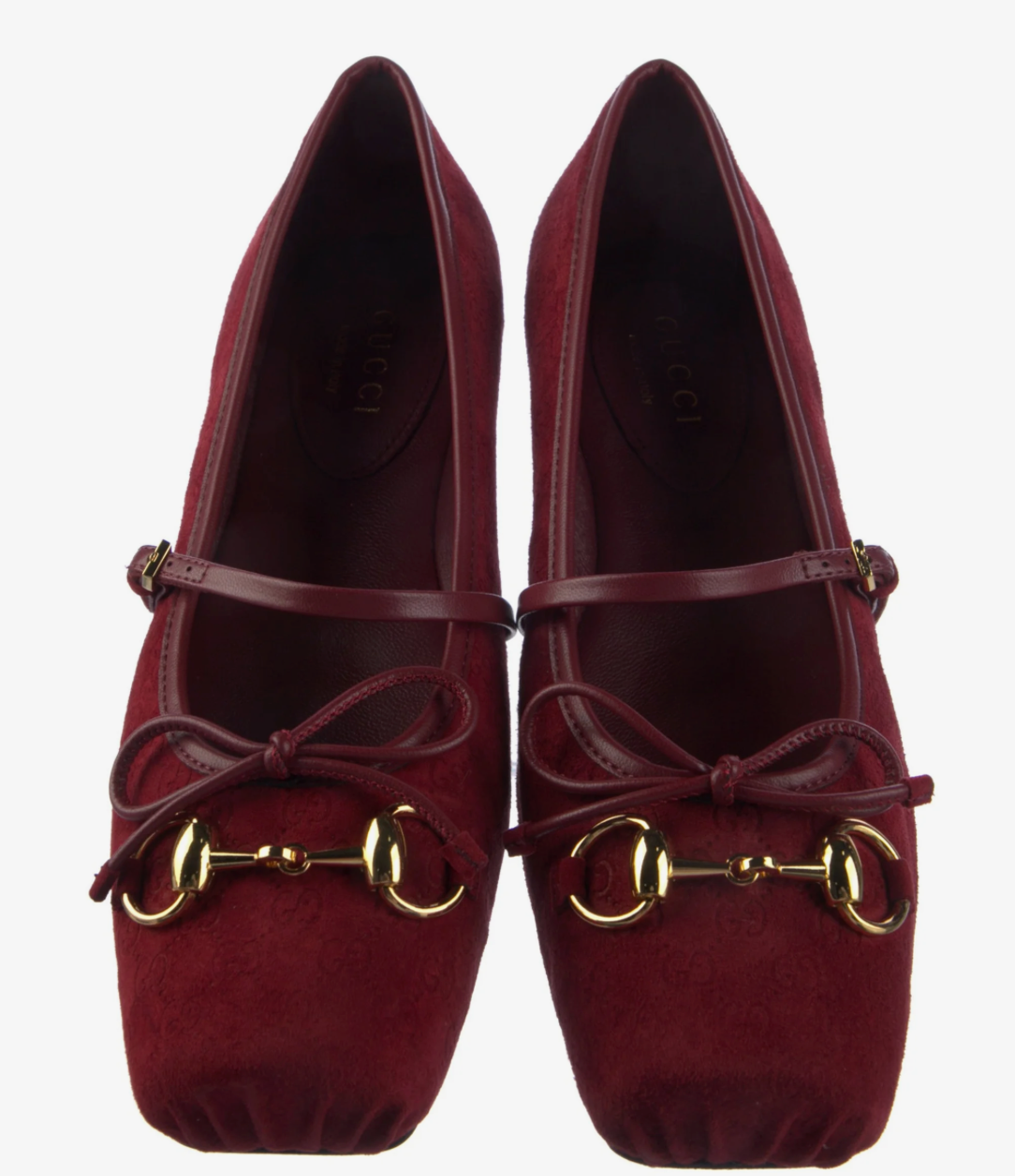 Gucci Red Suede Mary Jane Flats | GG Canvas &amp; Horsebit Detail | Square Toe | Includes Box