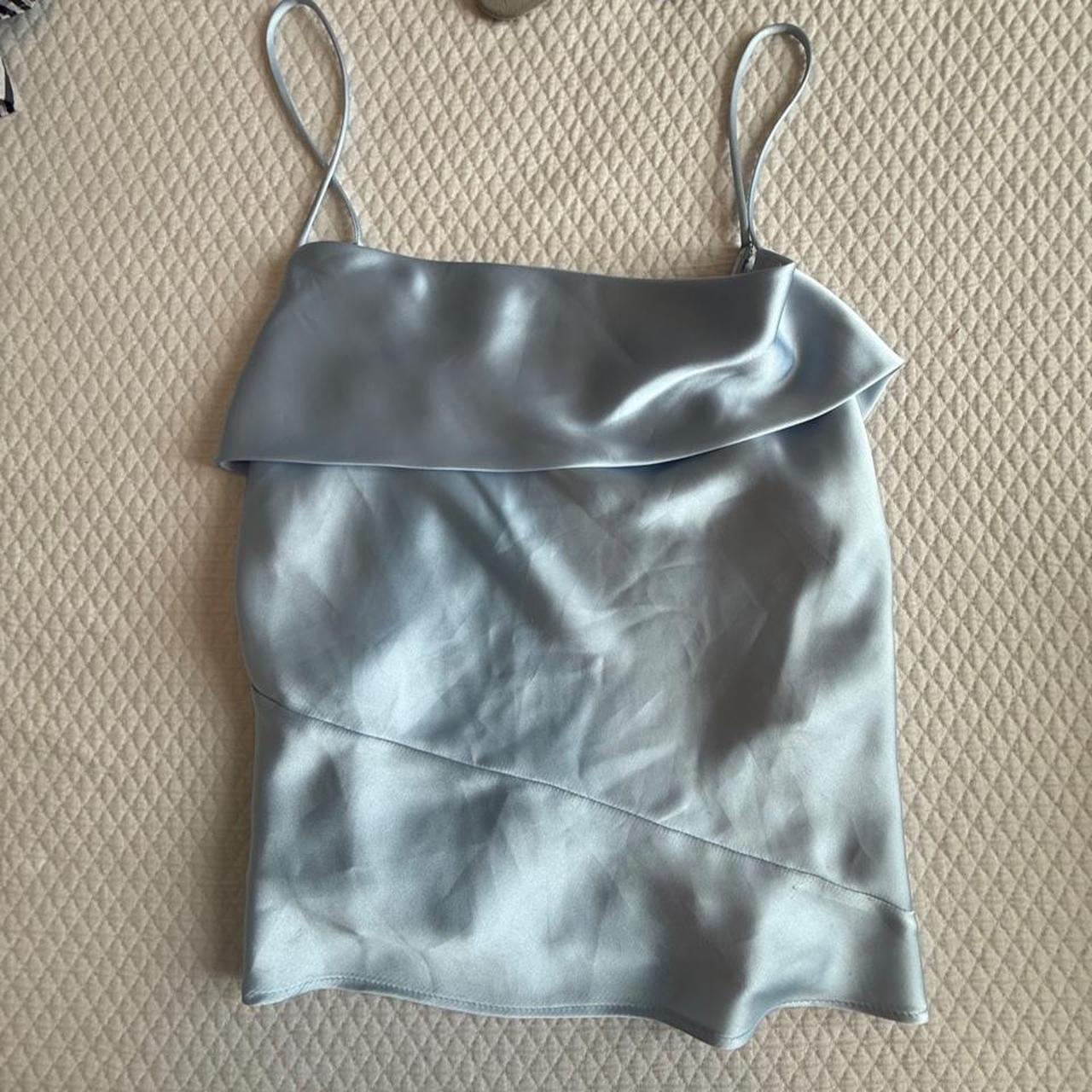 satin blue Zara sleeveless blouse