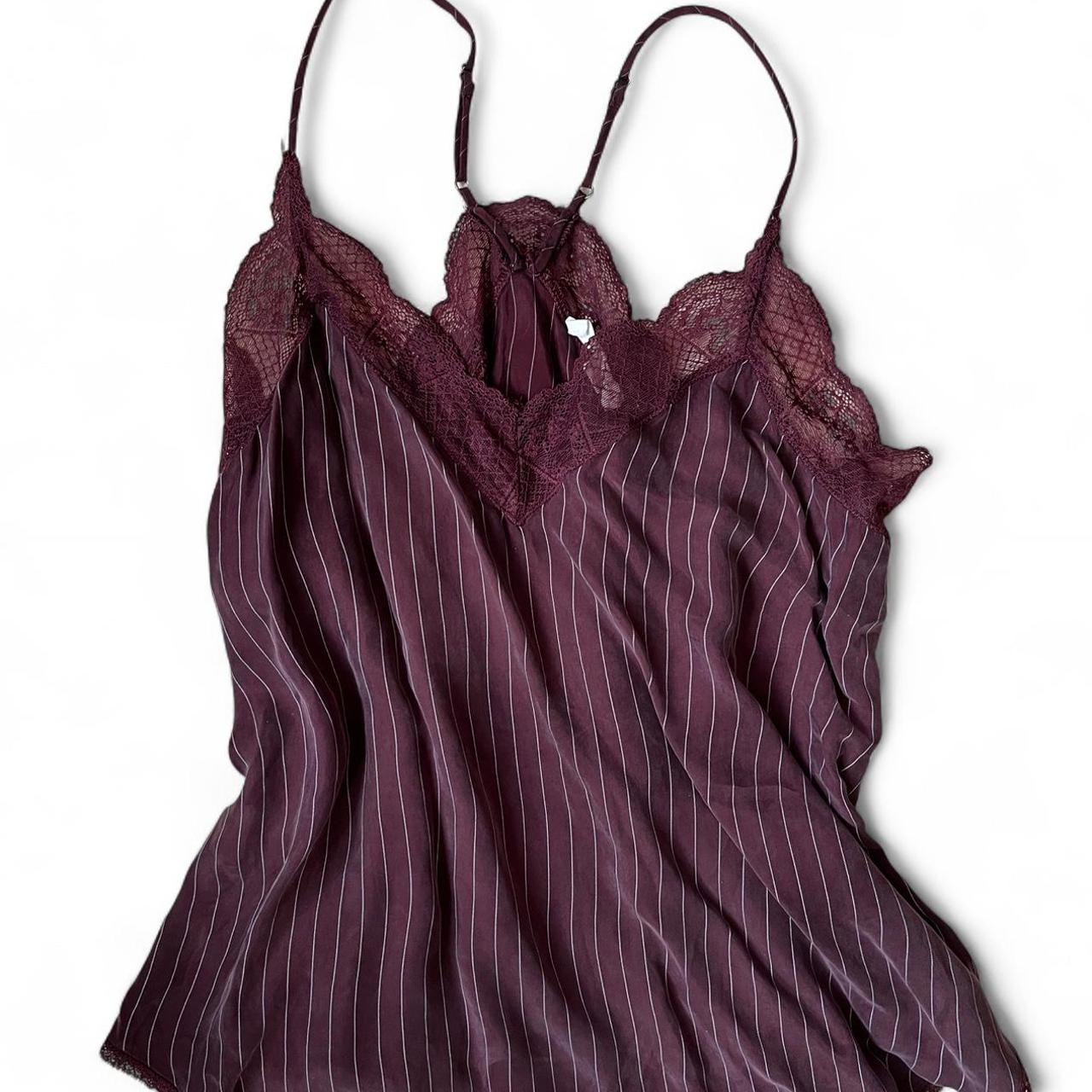 women's pin stripe burgundy purple blouse size large